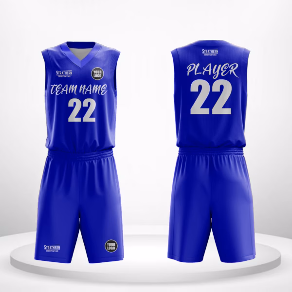 Royal Command personalized basketball jersey with a royal blue base and sharp white lettering.