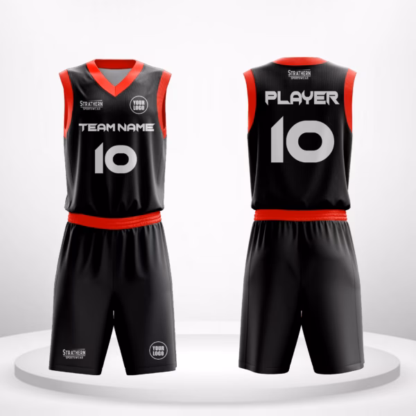 Phantom Blaze Duke basketball uniform in black with bold red borders.