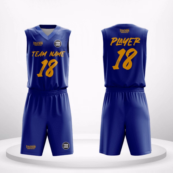 Solar Wave personalized basketball jersey front view showcasing vibrant blue with energetic orange lettering.