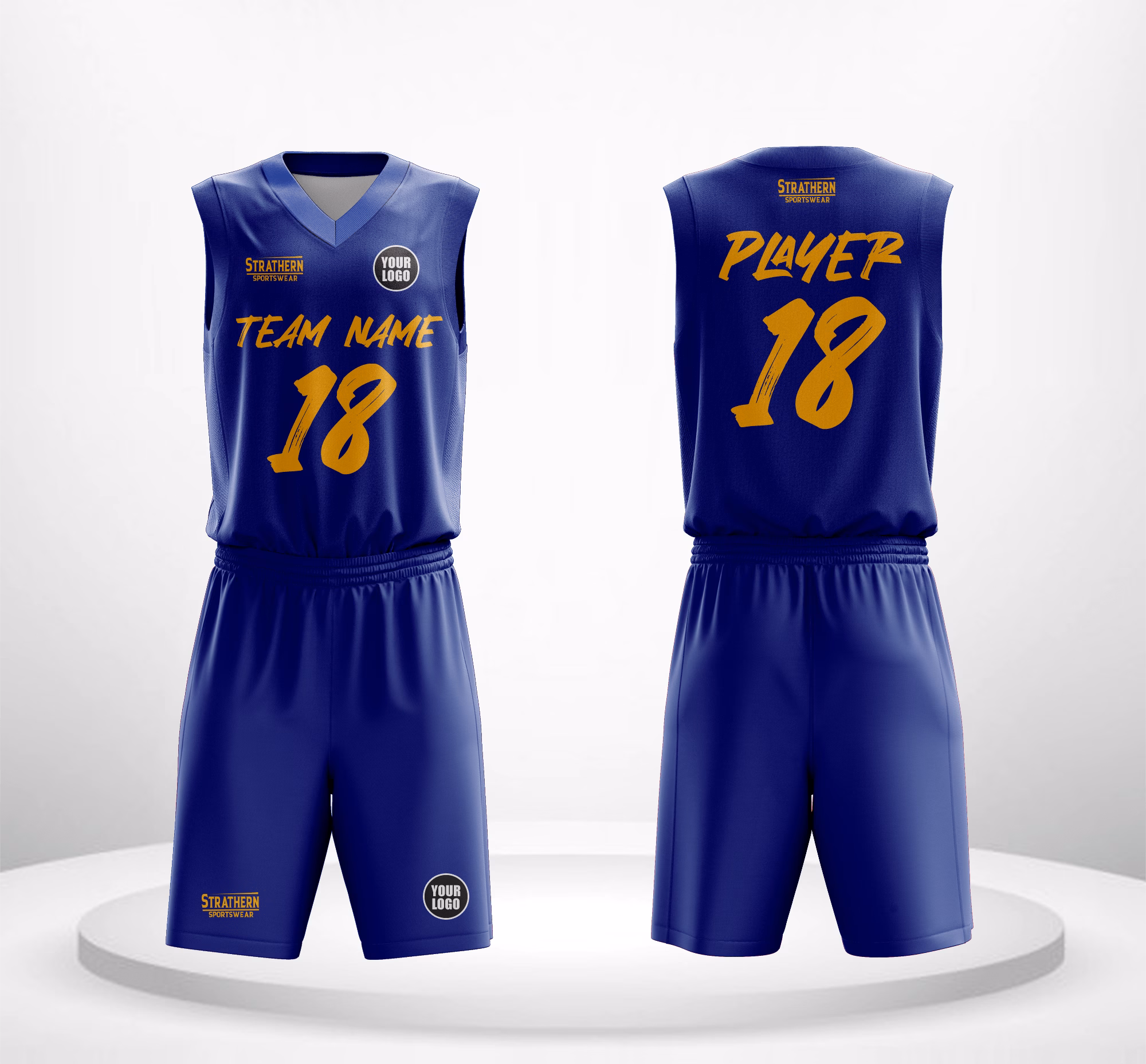 Solar Wave personalized basketball jersey front view showcasing vibrant blue with energetic orange lettering.