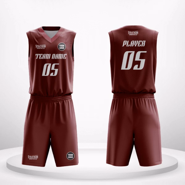Merlot Elite personalized NBA basketball jerseys in rich blood maroon with white lettering.