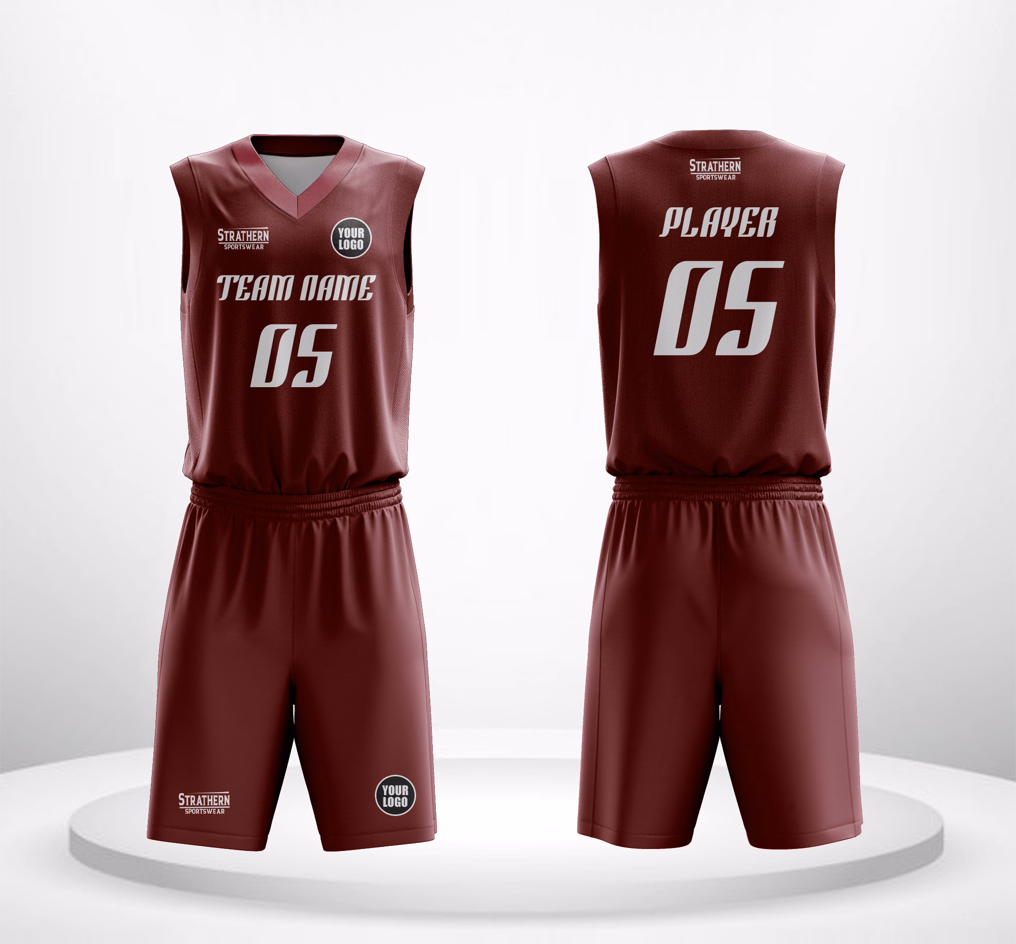 Merlot Elite personalized NBA basketball jerseys in rich blood maroon with white lettering.