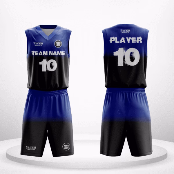 Storm Surge personalized NBA basketball jersey with blue-to-black gradient symbolizing teamwork and unity.
