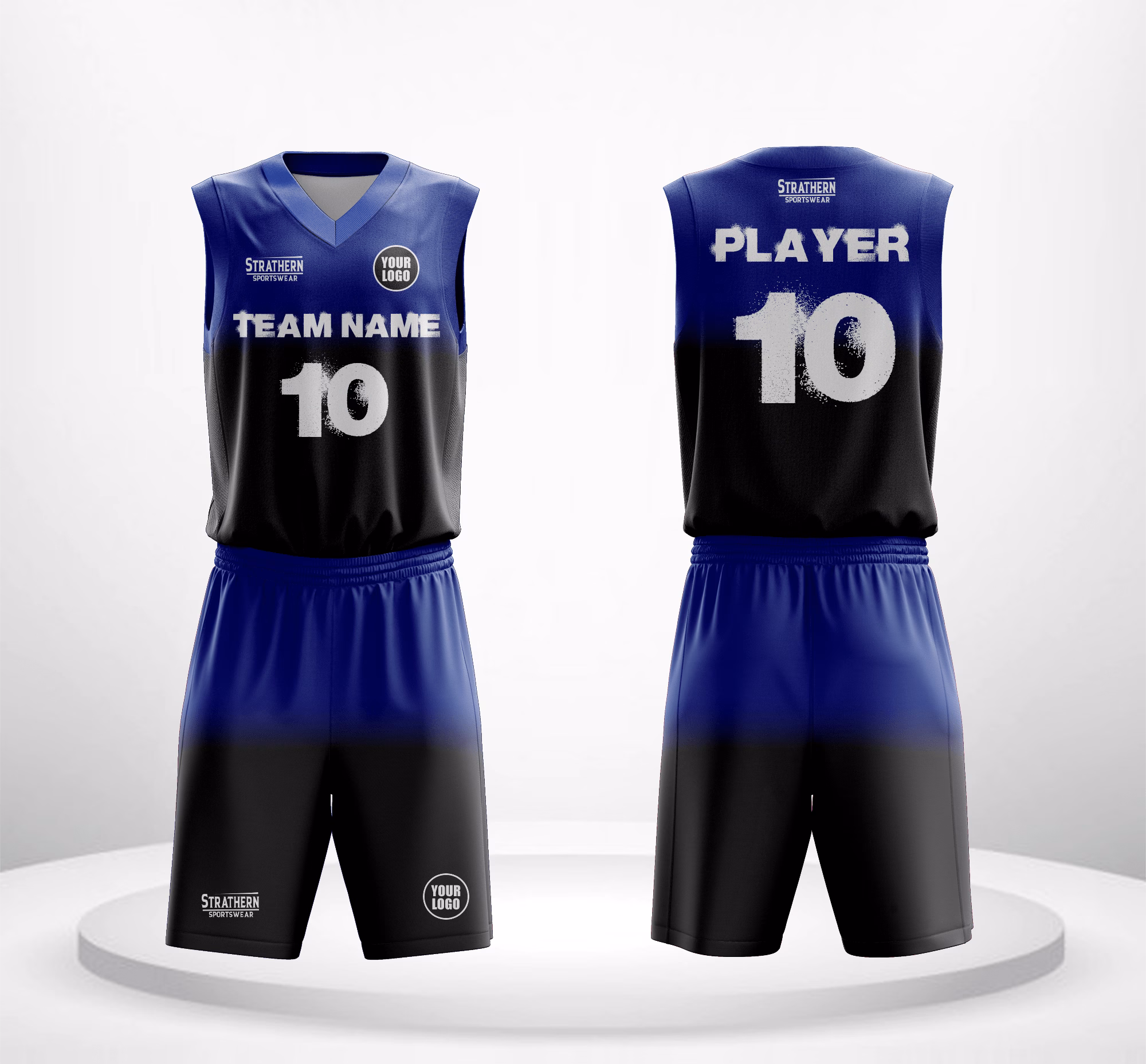 Storm Surge personalized NBA basketball jersey with blue-to-black gradient symbolizing teamwork and unity.