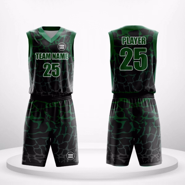 Savannah Wild basketball uniform custom with bold green leopard print design and durable fabric.