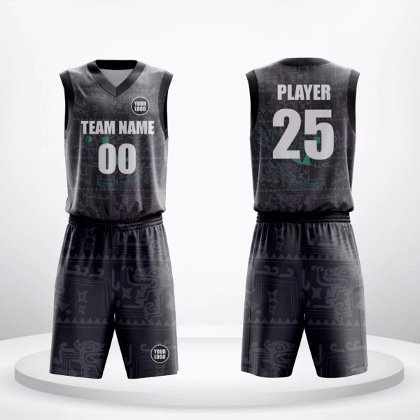 Monster Elite customize basketball uniform with black base and monster-pattern accents.