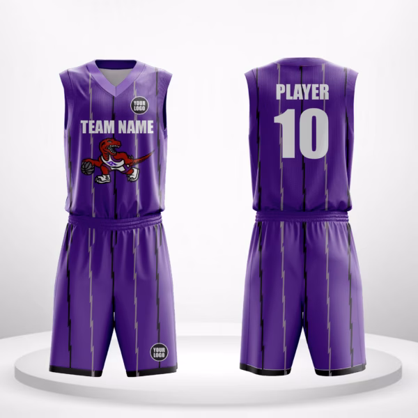 Jurassic Purple Toronto Raptor-inspired jersey with dinosaur pattern and purple base.