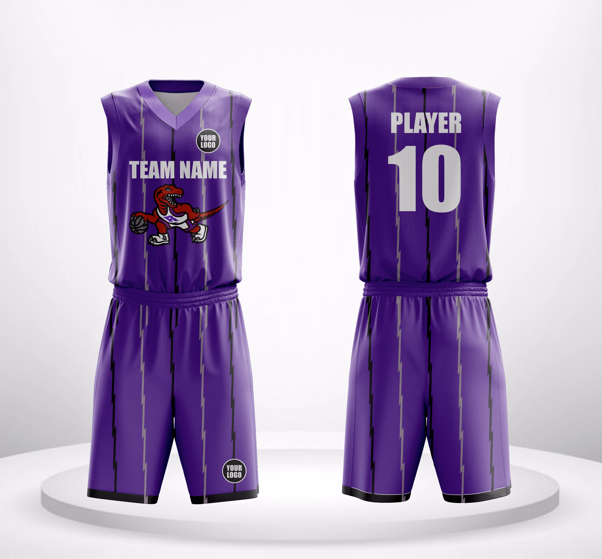 Jurassic Purple Toronto Raptor-inspired jersey with dinosaur pattern and purple base.