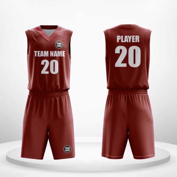 Maroon Majesty St. John’s basketball jersey in deep maroon with customizable logos and numbers.
