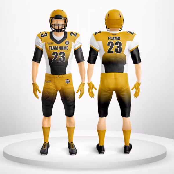 Golden Strike yellow, black and white American football uniform