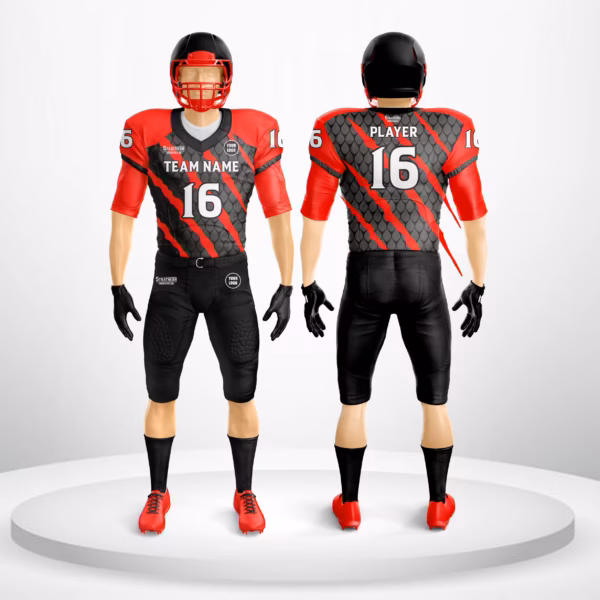 Savage Rip Gridiron Training Gear featuring black jersey with red tiger claw designs, red sleeves, and customizable socks