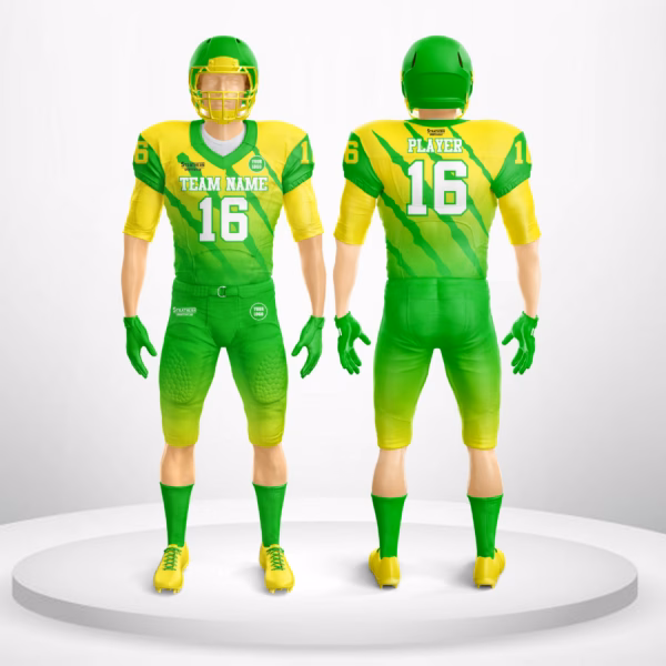 Lush Firestorm green and yellow women’s American football uniform