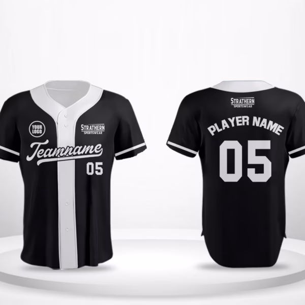 Onyx Stripe Major League Baseball uniforms with black base, white letters, and customizable team logos and player names.