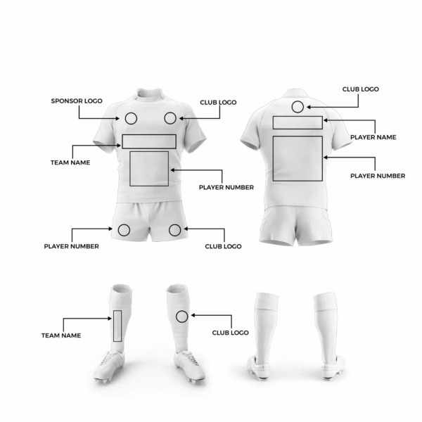 Design rugby uniforms with custom logos, player names, and numbers for your team with the Rugby Titan kit.