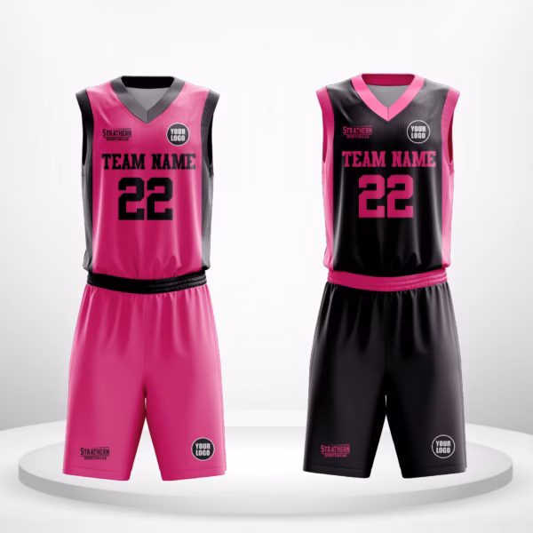 Pink Horizon basketball reversible jersey with pink and black dual-sided design.