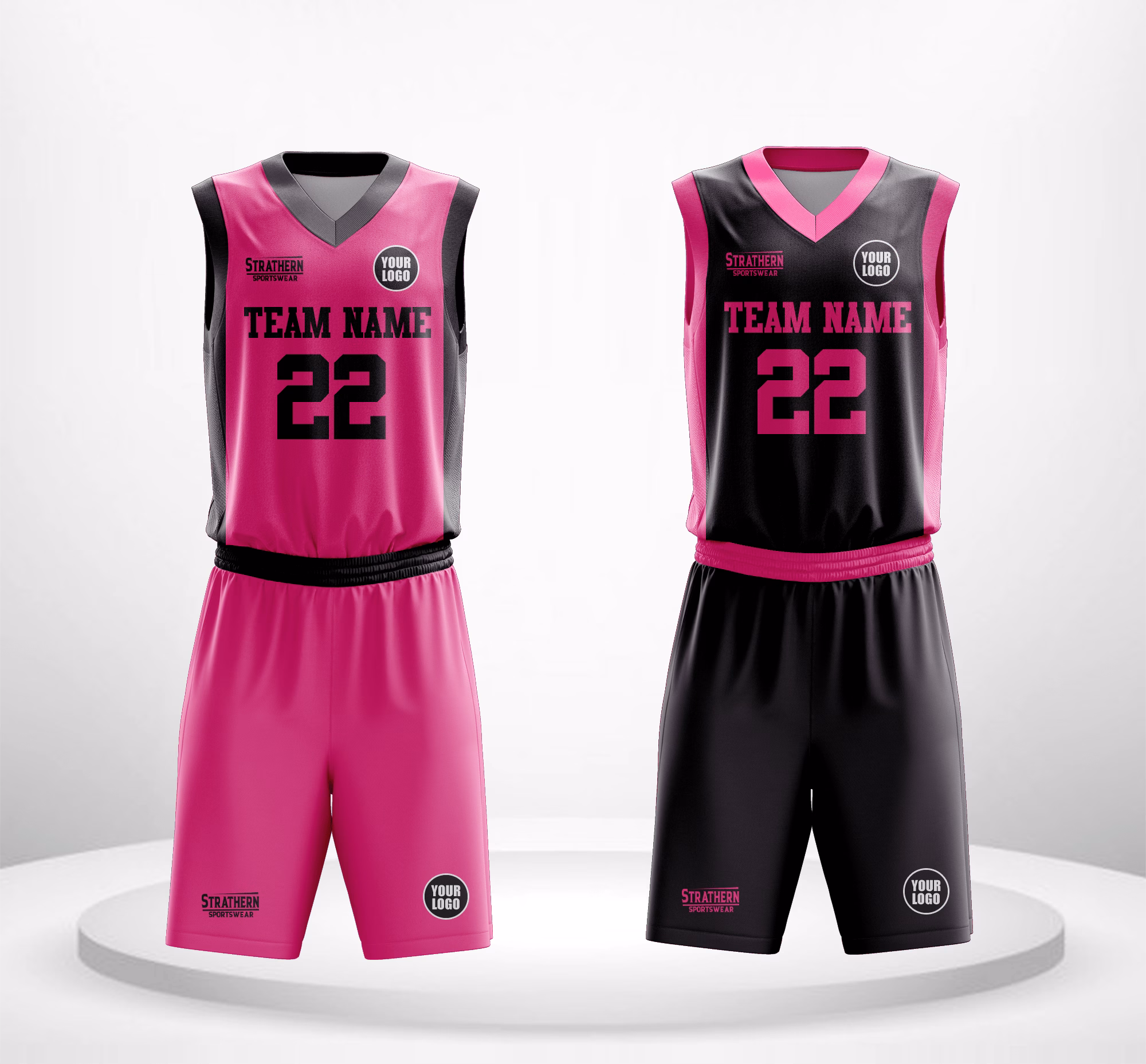 Pink Horizon basketball reversible jersey with pink and black dual-sided design.