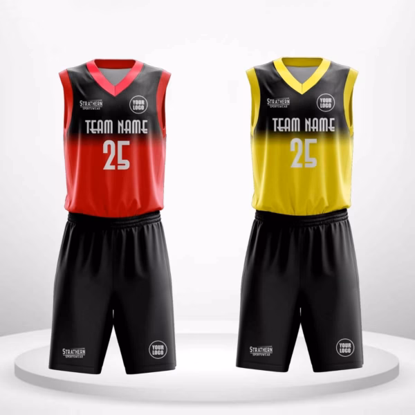 Inferno Blend customized basketball reversible uniforms with red-black and yellow-black gradient design
