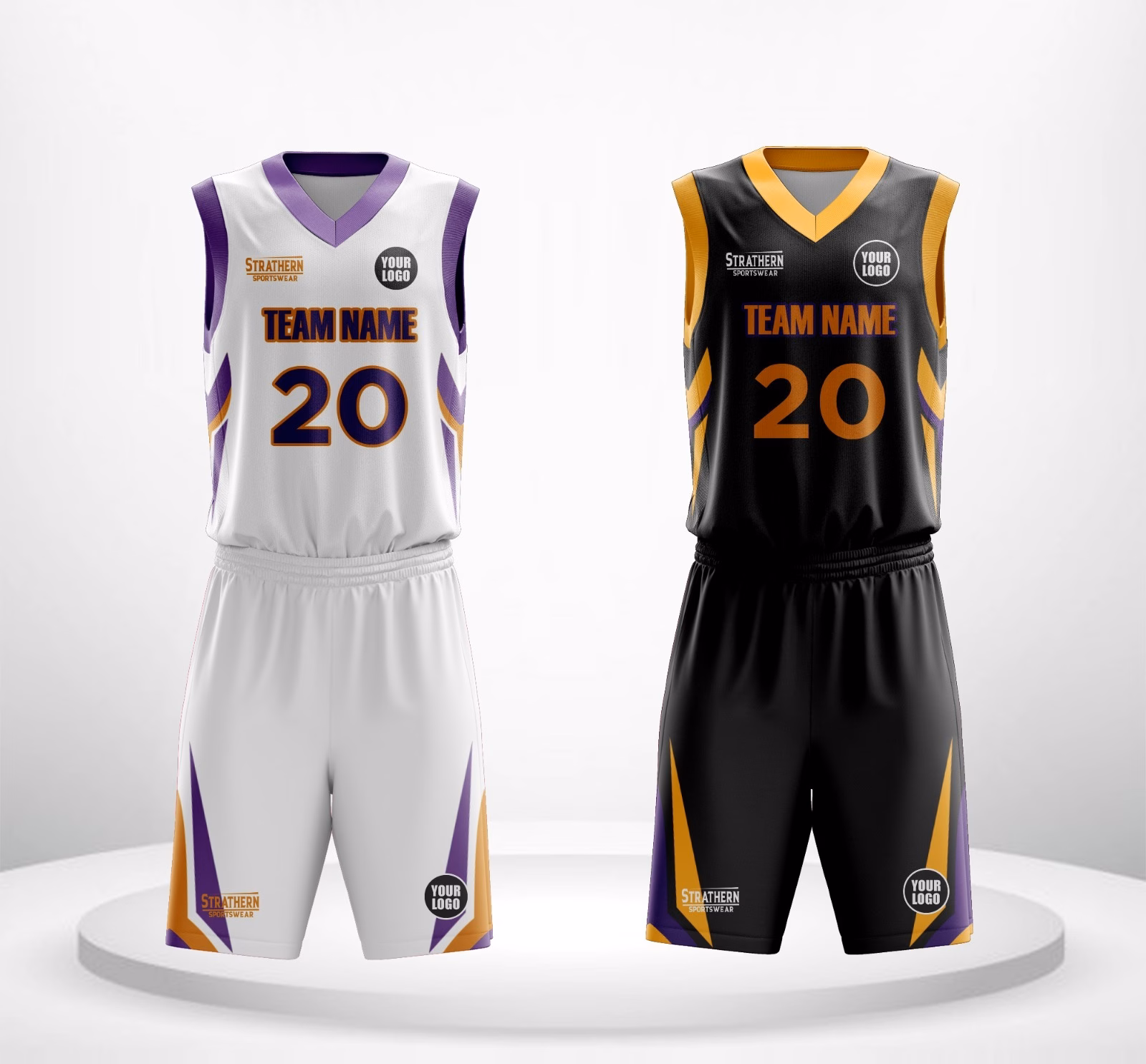 ight Strike basketball uniforms reversible in black and white with sharp side strips.