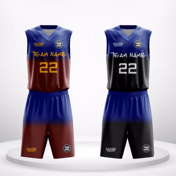 Midnight Wave cheap reversible basketball jersey with maroon-blue color combination.
