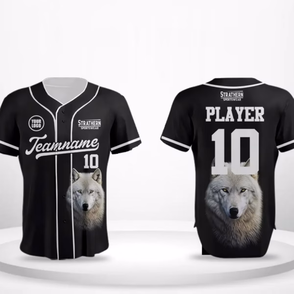 Wolf’s Fury white custom baseball jersey with wolf graphic