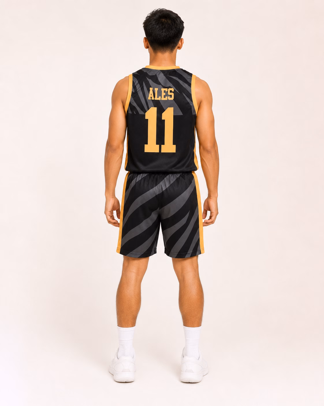 DVO Guerrero Black & Gold Tiger-Stripe Basketball Uniform - Image 2