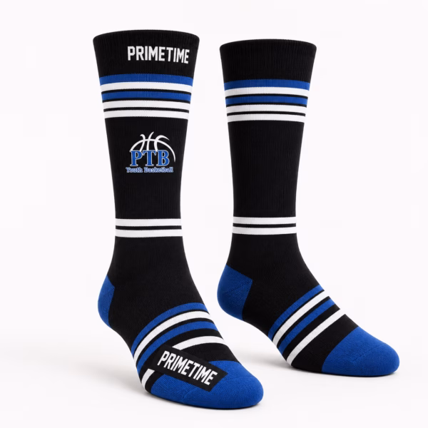 Black Prime Time Ballers basketball socks.