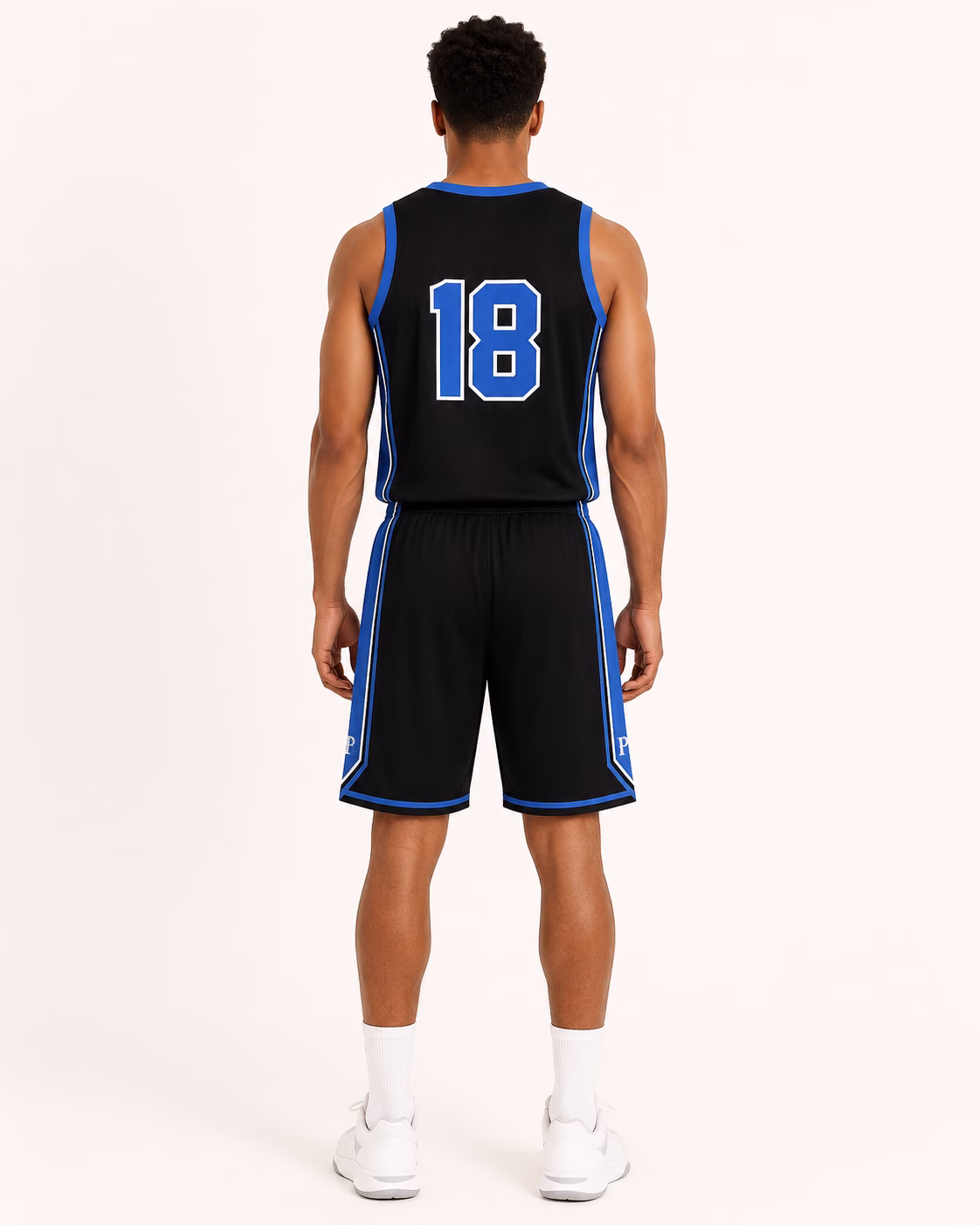 Back view of the PTB Premium Game Black basketball uniform.