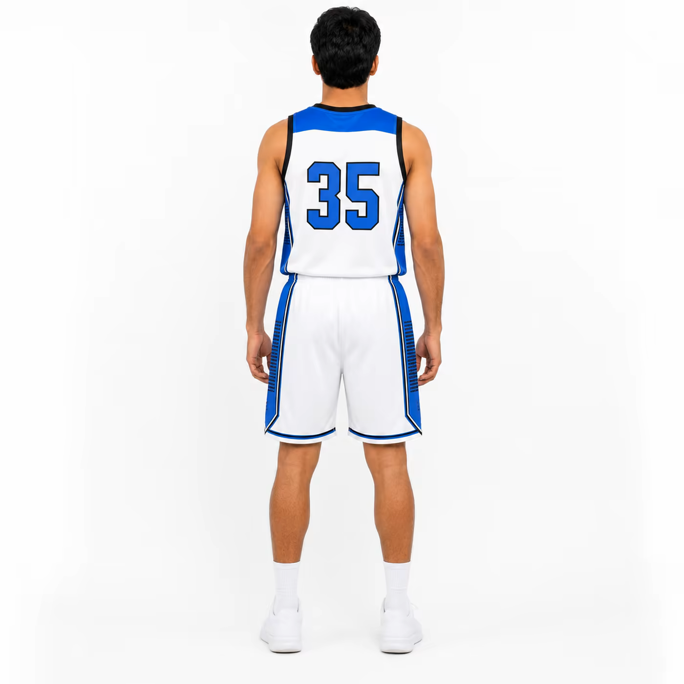 Back view of the PTB Premium Game White basketball uniform.