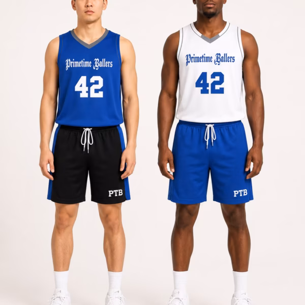Front view of the approved PTB reversible basketball uniform.