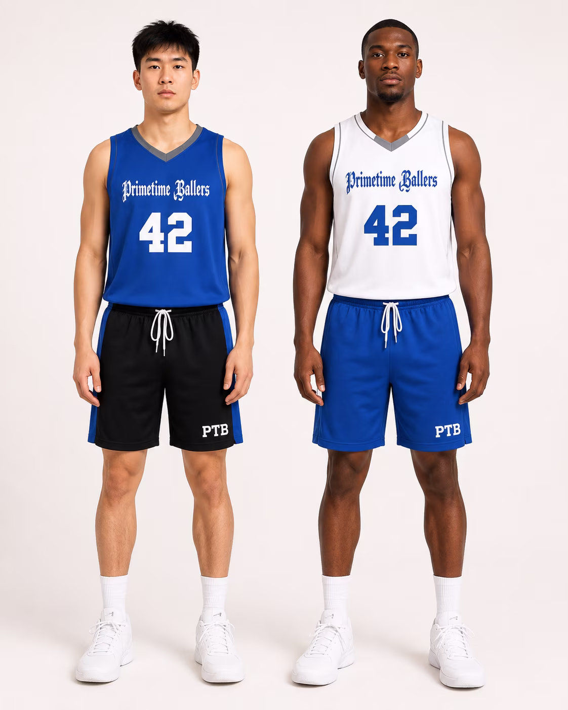 Front view of the approved PTB reversible basketball uniform.